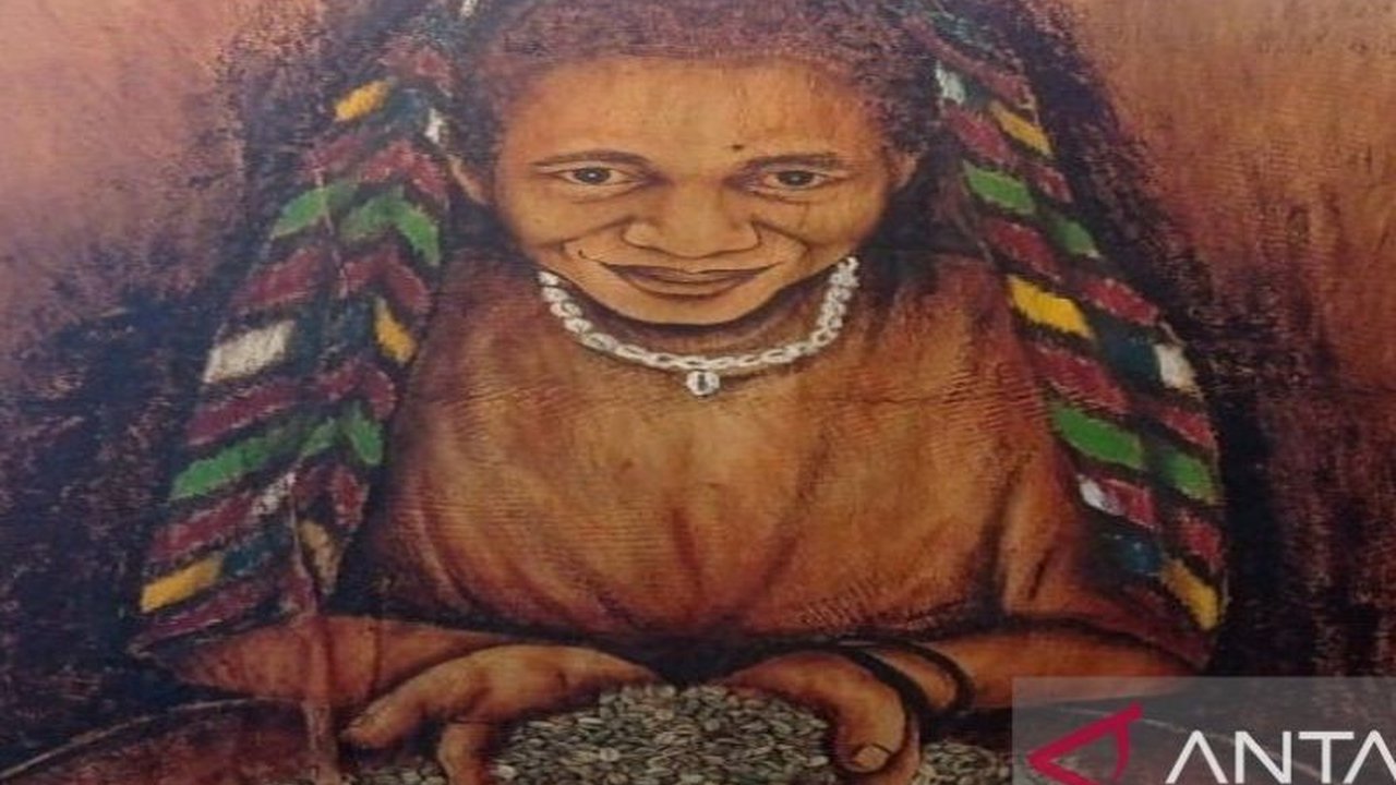 Seniman Papua Ciptakan Karya Seni Kopi Unik di Atas Kulit Kayu