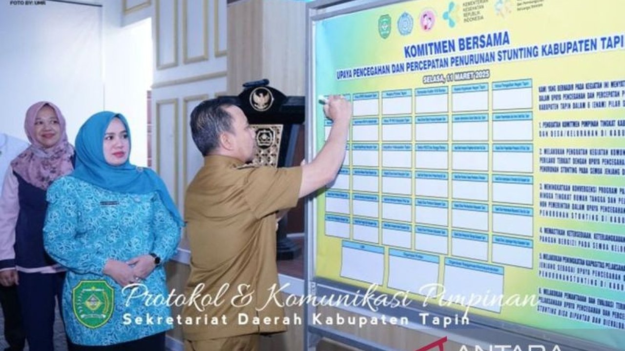 Pemkab Tapin berhasil menurunkan angka stunting secara signifikan dalam tiga tahun terakhir, dari 33,5 persen menjadi 12,32 persen, dan bertekad menciptakan generasi emas 2045.