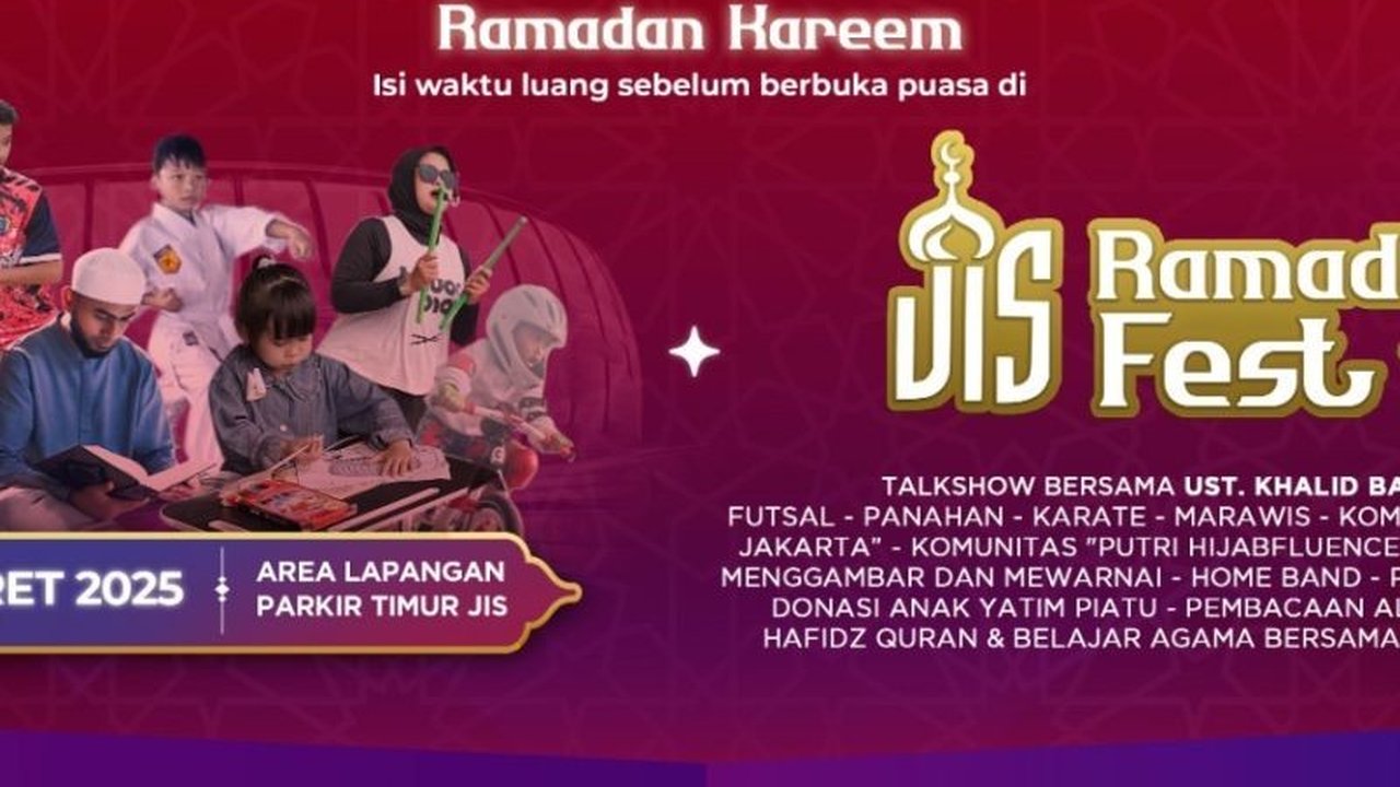 Jakarta International Stadium (JIS) menggelar JIS Ramadan Festival pada 15-16 Maret 2025, menawarkan berbagai kegiatan mulai dari talkshow religi hingga olahraga bersama, serta penggalangan donasi untuk anak yatim.