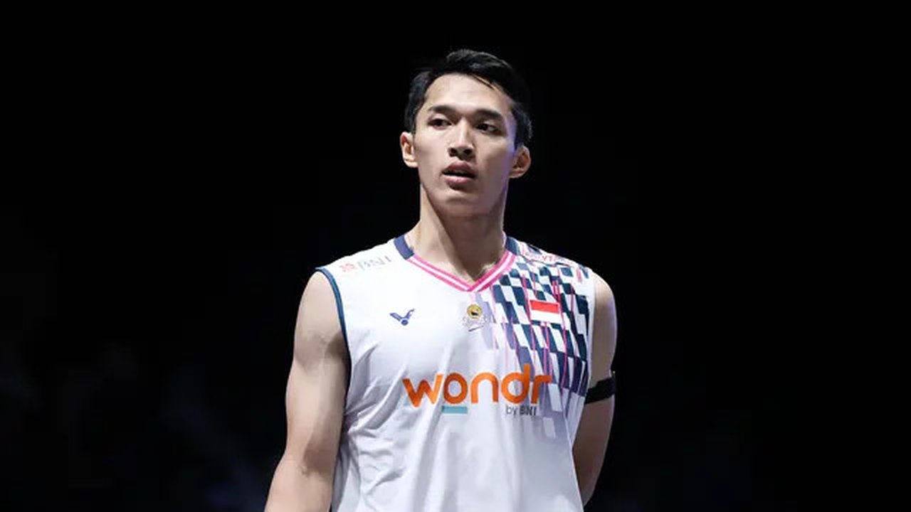 Ekspresi tunggal putra Indonesia, Jonatan Christie, pada babak 16 besar All England 2025, di Utilita Arena, Birmingham, Inggris, Kamis (13/3/2025). (PBSI)