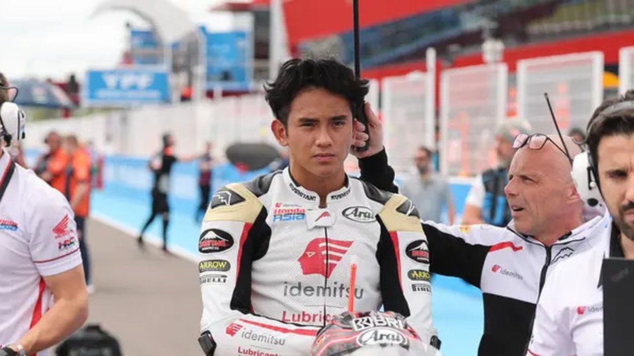 Mario Suryo Aji jelang balapan Moto2 Argentina di Sirkuit Termas de Rio Hondo. (Honda Team Asia)
