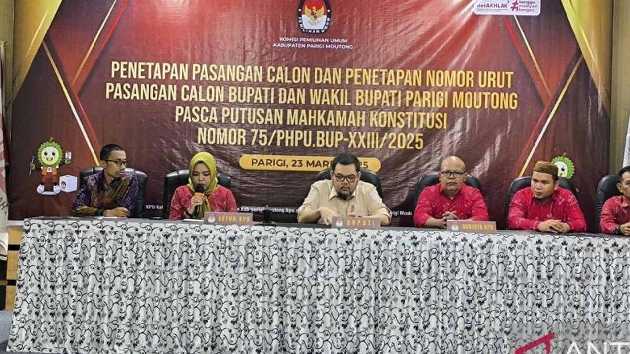 KPU Parigi Moutong menetapkan empat pasangan calon (paslon) untuk Pemungutan Suara Ulang (PSU) Pilkada 2024 setelah putusan Mahkamah Konstitusi (MK) menindaklanjuti diskualifikasi satu paslon.