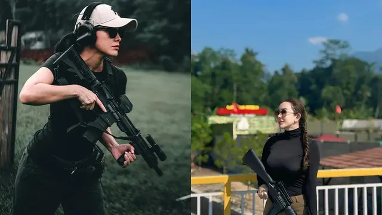 Artis Wanita Olahraga Menembak (Sumber: IG/@medinadina, dan aurakasih)