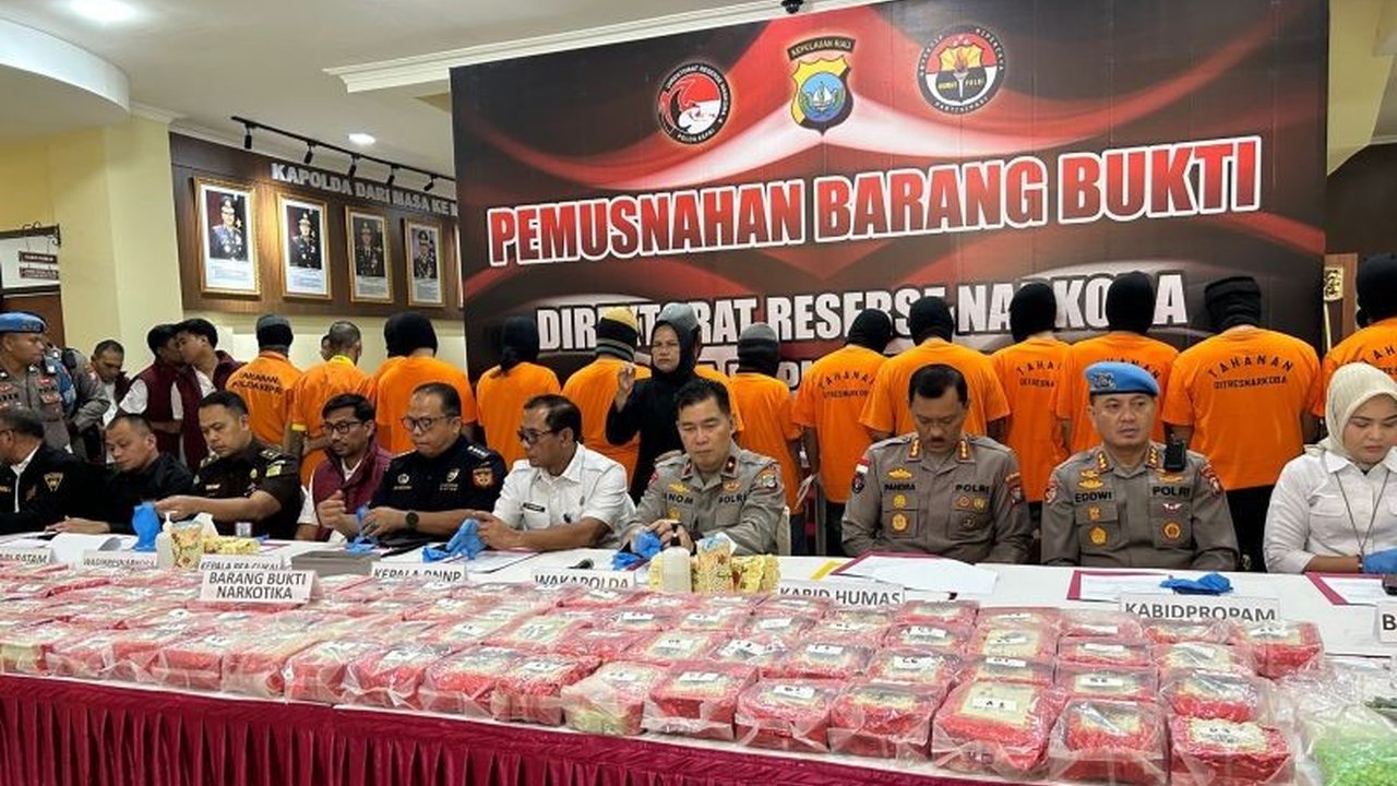 Polda Kepri memusnahkan 96,4 kg sabu dan 3.970 butir ekstasi hasil pengungkapan 10 kasus narkoba di bulan Maret 2025, dengan 15 tersangka terancam hukuman mati.