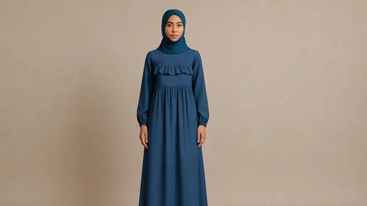 Gamis Empire Waist yang Cocok untuk Menyamarkan Perut (Foto: Rizka Nur Laily via ChatGPT)