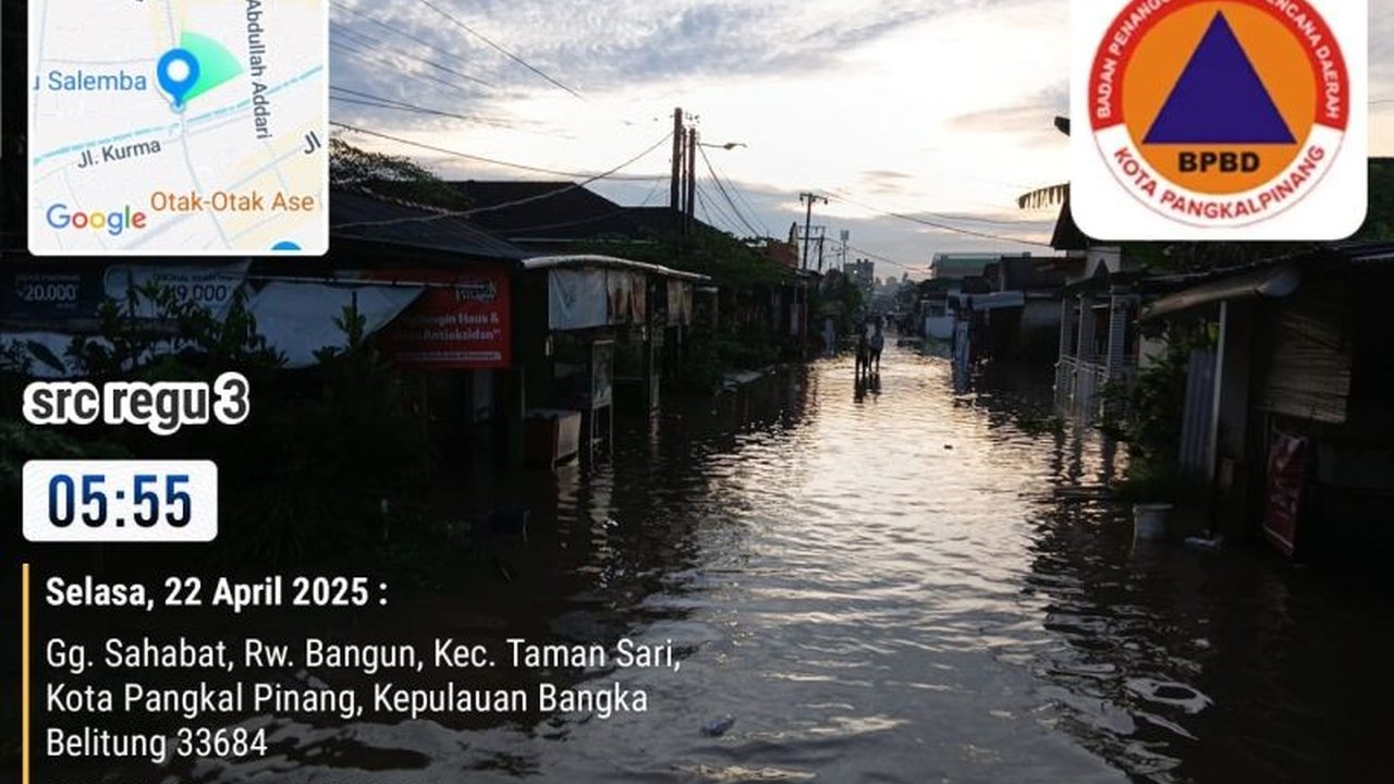 Hujan deras di Pangkalpinang menyebabkan 450 rumah terendam banjir hingga 70 cm dan mengganggu lalu lintas di tujuh titik jalan protokol.
