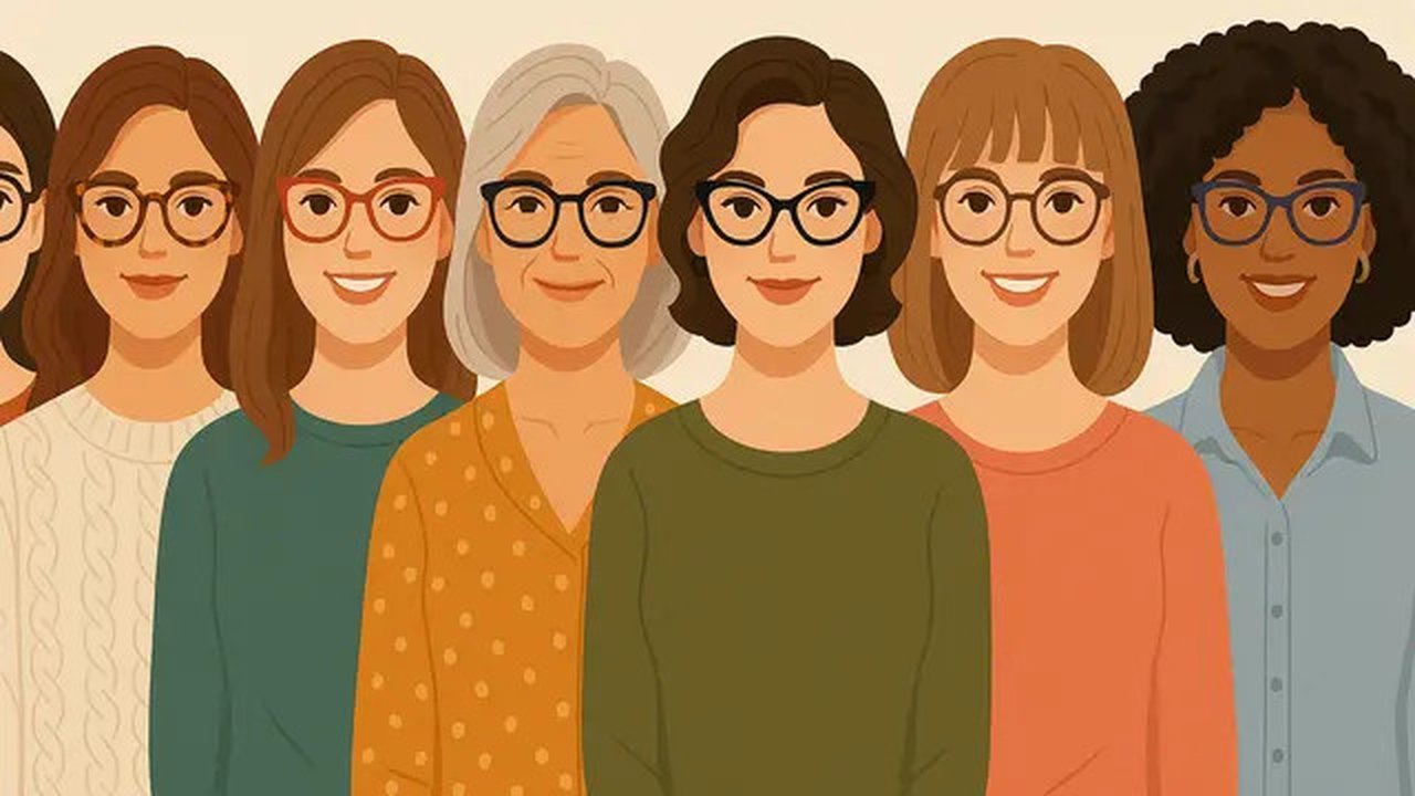 Bingkai kacamata wanita untuk tampilan yang lebih muda. Ilustrasi dibuat AI