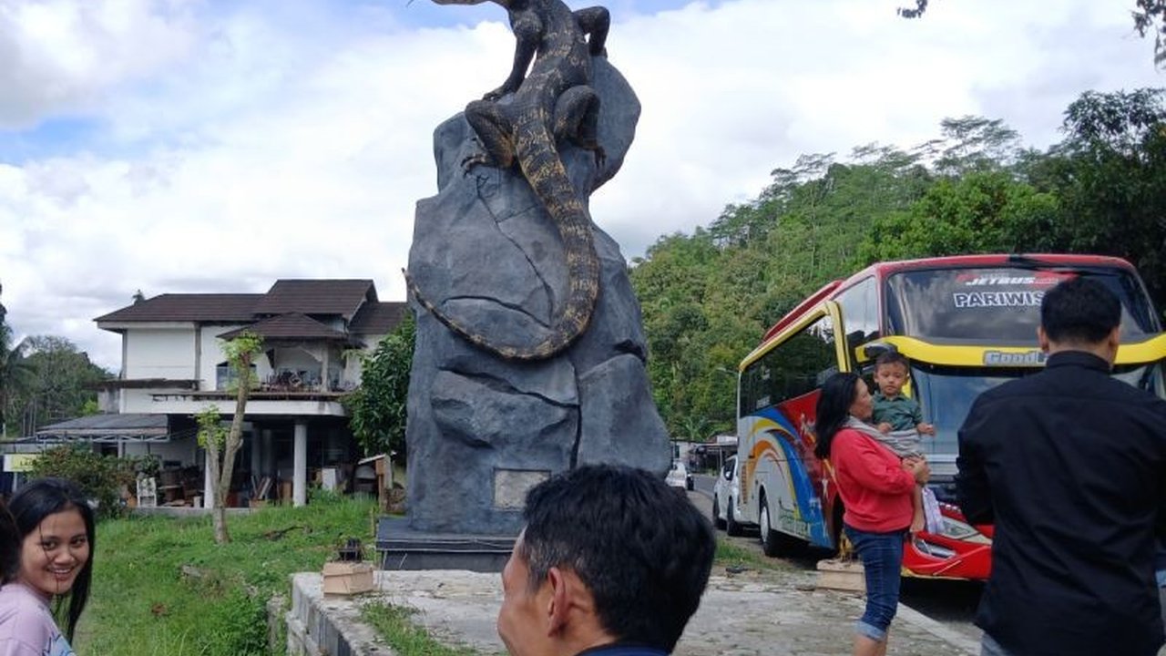 Patung biawak setinggi tujuh meter di Wonosobo, Jawa Tengah, selesai dibangun dalam waktu 1,5 bulan dengan dana dari BUMD setempat, bukan dana desa.