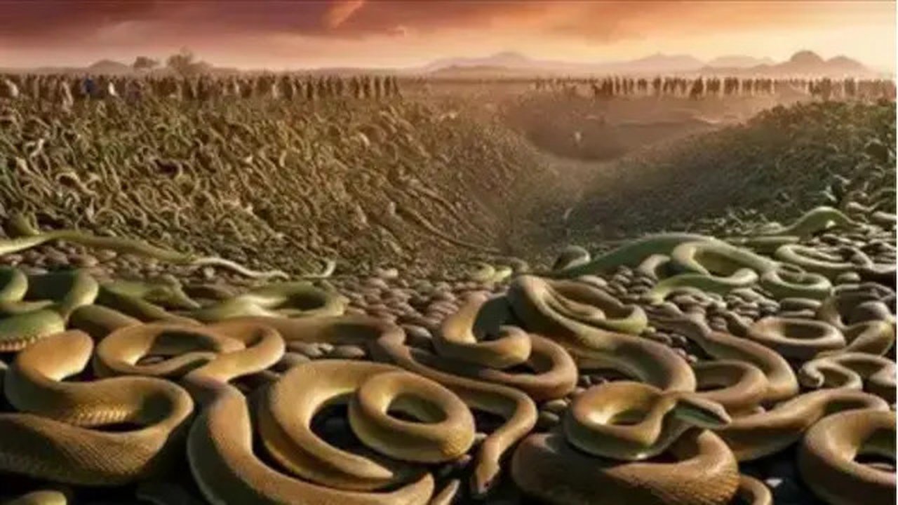 Ilustrasi kumpulan ular. Ilustrasi dibuat AI