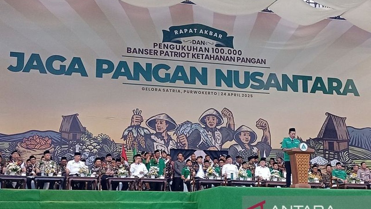 Ketua Umum GP Ansor, Addin Jauharudin, resmi kukuhkan 100.000 Banser Patriot Ketahanan Pangan untuk menjaga swasembada pangan nasional lewat empat program inti.