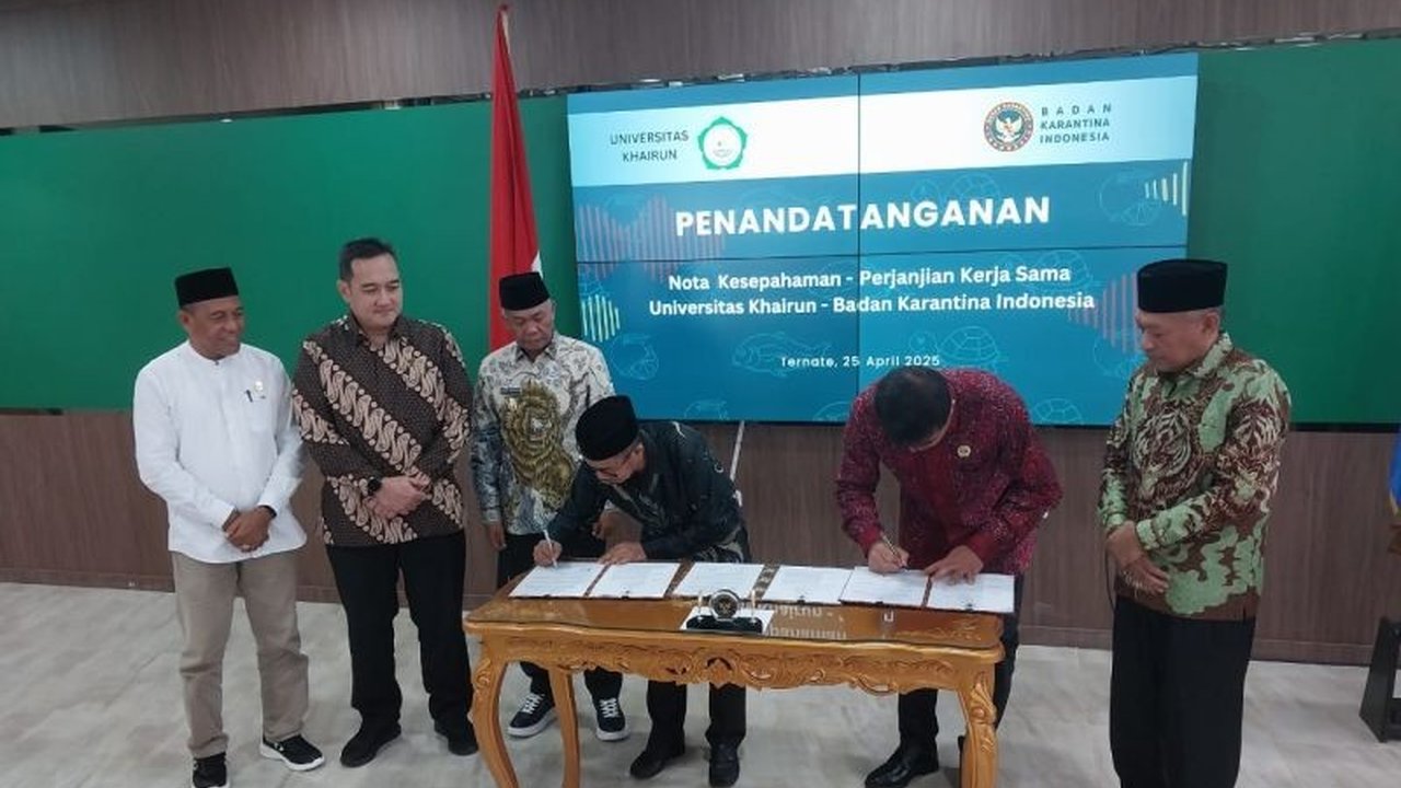 Universitas Khairun (Unkhair) Ternate dan Badan Karantina Indonesia resmi menjalin kerja sama strategis untuk meningkatkan kapasitas nasional dalam ketahanan pangan dan perlindungan sumber daya hayati melalui peningkatan kualitas pendidikan dan riset di b