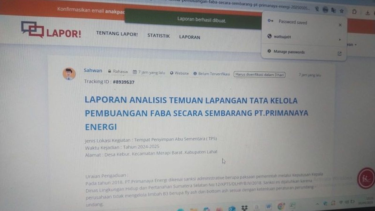 Koalisi Sumatera Terang untuk Energi Bersih (STuEB) melaporkan 15 dugaan kejahatan lingkungan yang dilakukan oleh delapan PLTU batu bara di Sumatera kepada Kementerian Lingkungan Hidup dan Kehutanan.