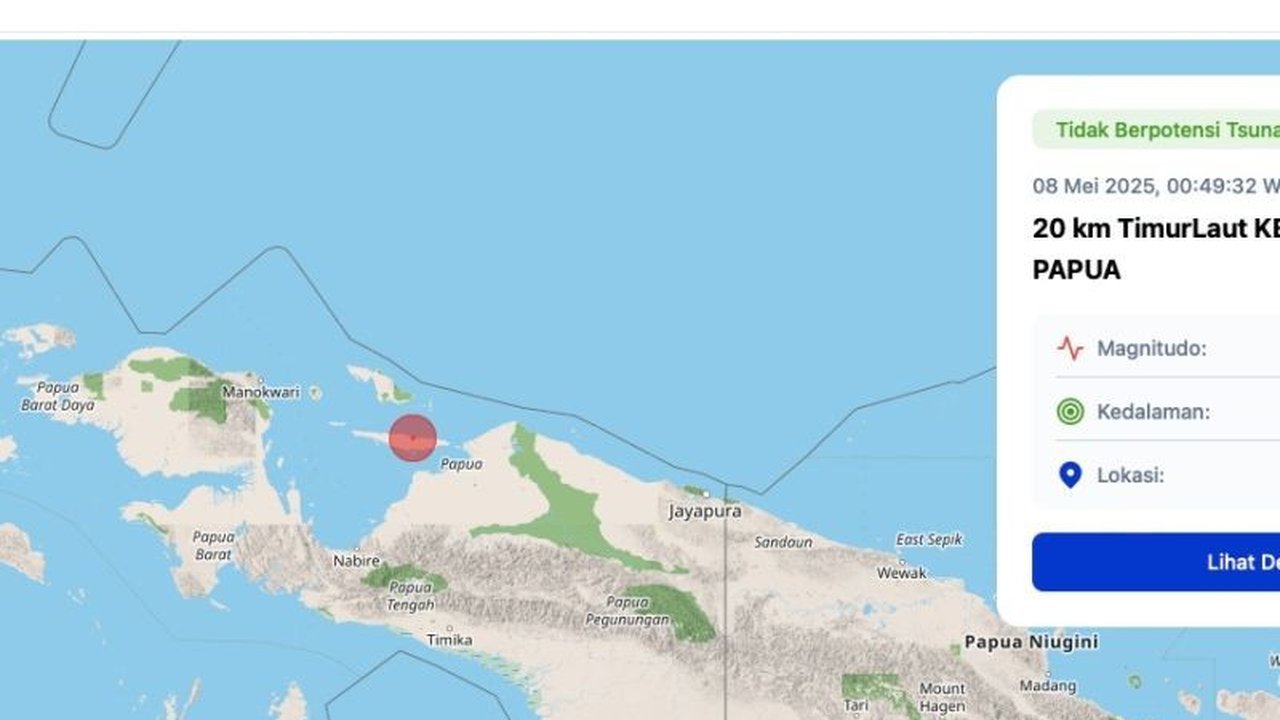Gempa berkekuatan magnitudo 5,1 mengguncang Kepulauan Yapen, Papua, Kamis dini hari, namun BMKG memastikan gempa tersebut tidak berpotensi tsunami.