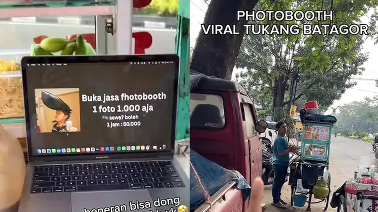 Viral Tukang Batagor Pakai Macbook Pro untuk Jasa Photobooth, Bayar Hanya Rp1.000, (Dok: TikTok @kebagyn)