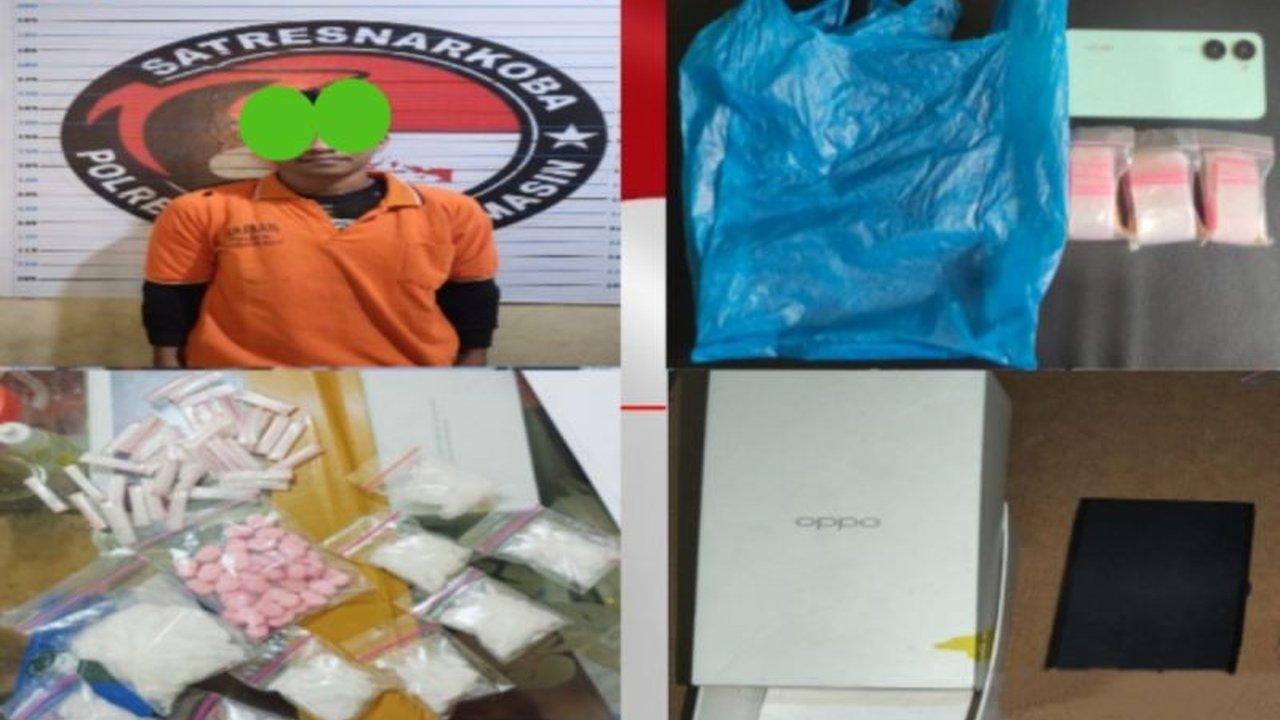 Polsek Banjarmasin Barat meringkus seorang buruh berinisial DM (23) karena kepemilikan 60,68 gram sabu dan 40 butir ekstasi; polisi menetapkan DM sebagai tersangka dan menjeratnya dengan pasal UU Narkotika.