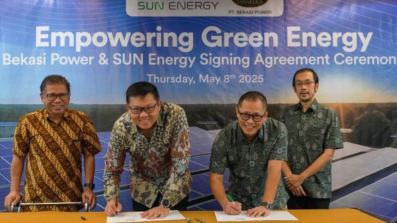 SUN Energy dan Bekasi Power berkolaborasi membangun Pembangkit Listrik Tenaga Surya (PLTS) di kawasan industri Jababeka untuk mendukung konsep Eco Industrial Park dan target Net Zero Emission 2060.