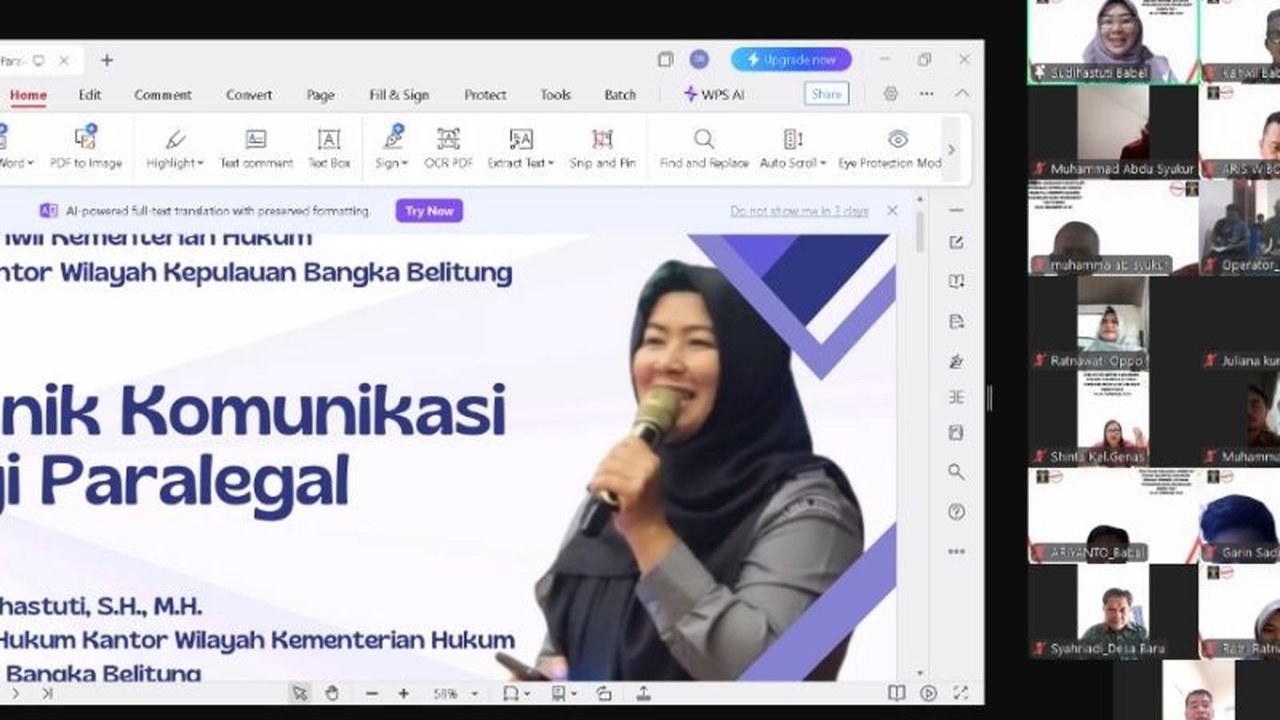 33 anggota kelompok sadar hukum (Kadarkum) di Bangka Belitung mengikuti pelatihan Paralegal Serentak (Parletak) Tahap II untuk meningkatkan akses keadilan bagi masyarakat.