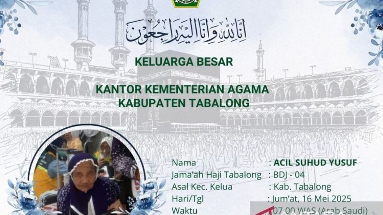 Acil Suhud Yusuf, jemaah haji asal Tabalong, Kalimantan Selatan, meninggal dunia di Madinah setelah mendapatkan perawatan intensif karena penyakit jantung.
