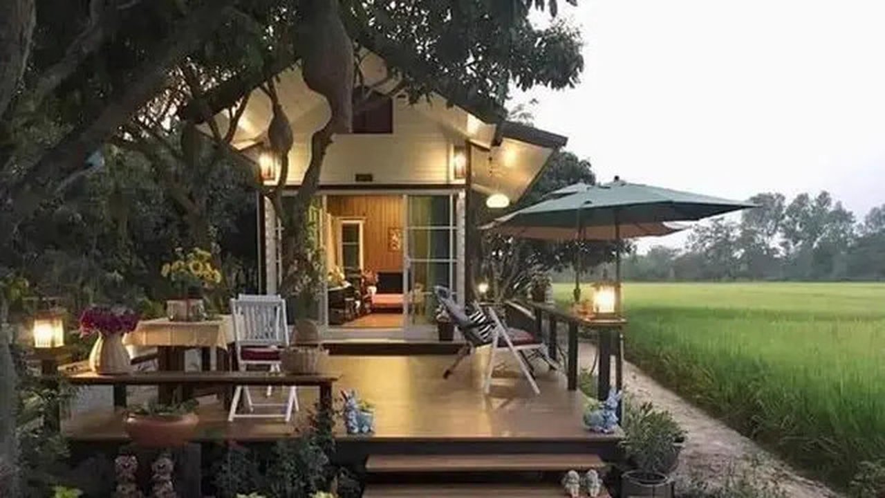 ilustrasi rumah dekat sawah by pinterest.com