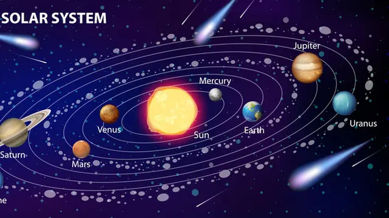 Ilustrasi tata surya, planet, benda langit. (Image by brgfx on Freepik)