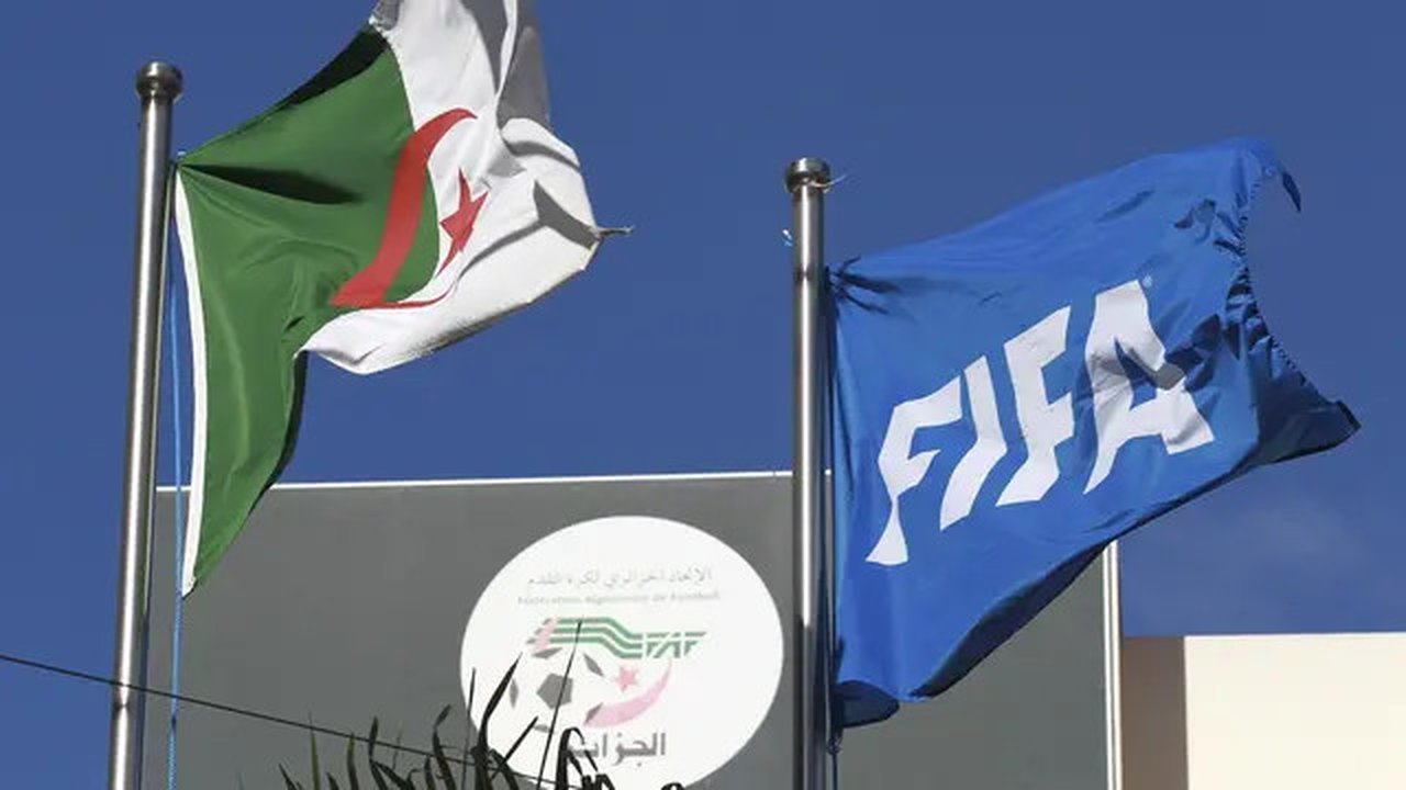 Bendera Aljazair dan FIFA (AP Photo/Fateh Guidoum)