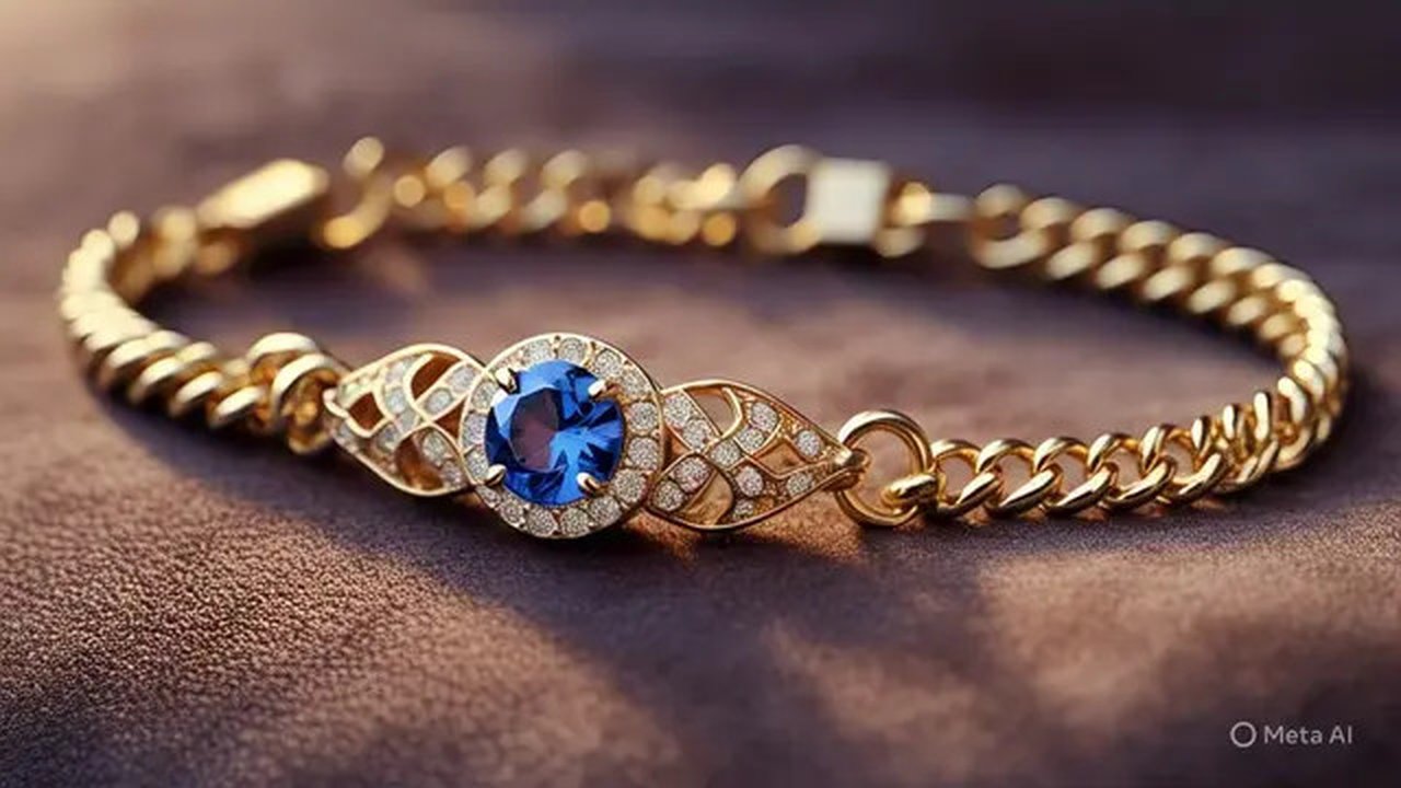 Gelang Rantai Emas Islami dengan Batu Permata/AI