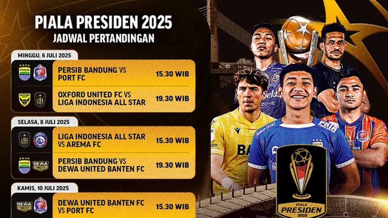 Nantikan dan catat jadwal siaran langsung Piala Presiden 2025 di Vidio. Jangan sampai ketinggalan saksikan turnamen Piala Presiden 2025 yang akan di ikuti oleh beberapa tim Liga 1, Liga Indon