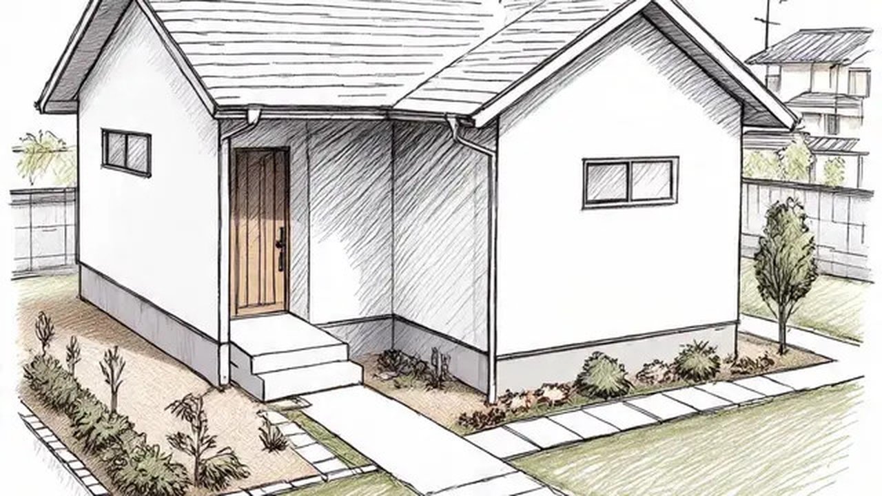 Sketsa Rumah Sederhana Halaman Luas (Meta AI)