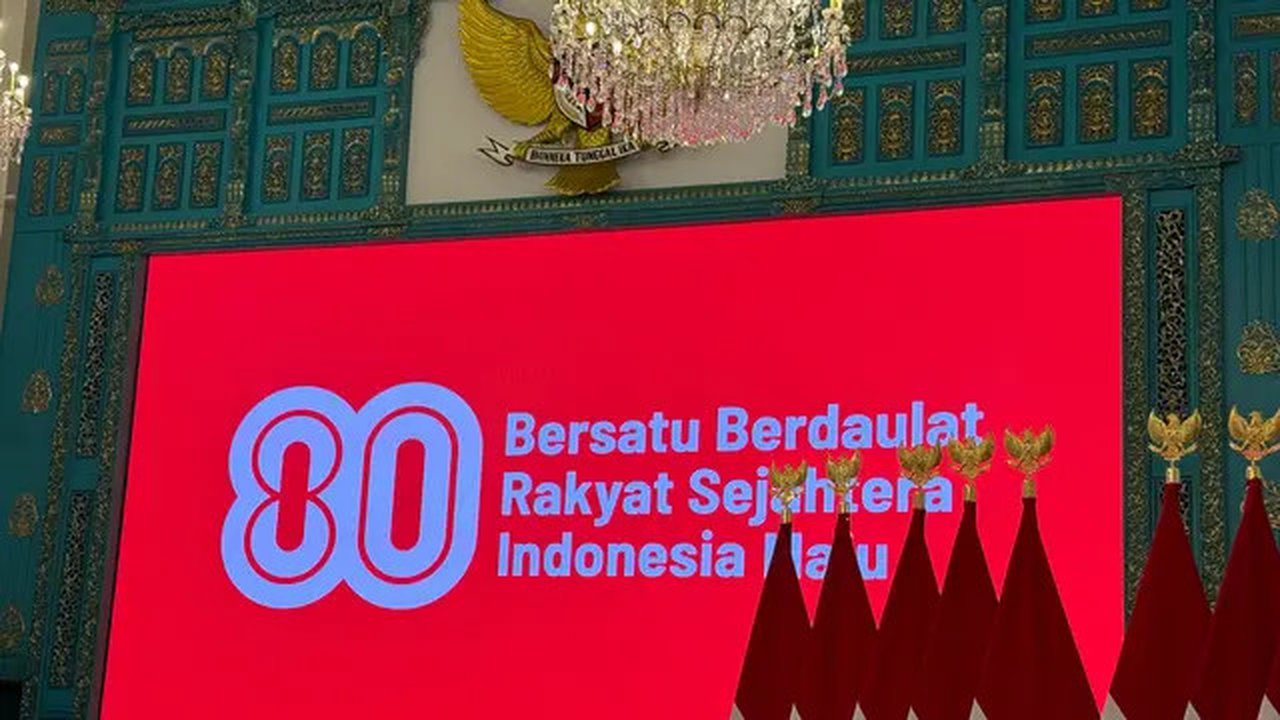 Presiden Prabowo Subianto meluncurkan logo dan tema peringatan Hari Ulang Tahun ke-80 Republik Indonesia atau HUT ke-80 RI. (Liputan6.com/Lizsa Egeham)