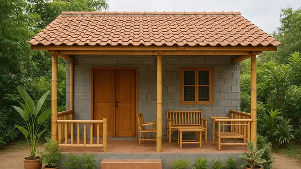 Model Rumah Kecil Tapi Cantik 4x6 Meter dari Batako dan Bambu/AI