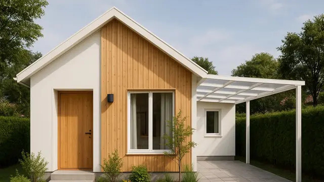 Model Rumah 5x8 dengan Taman Depan dan Carport (Foto: ChatGPT)