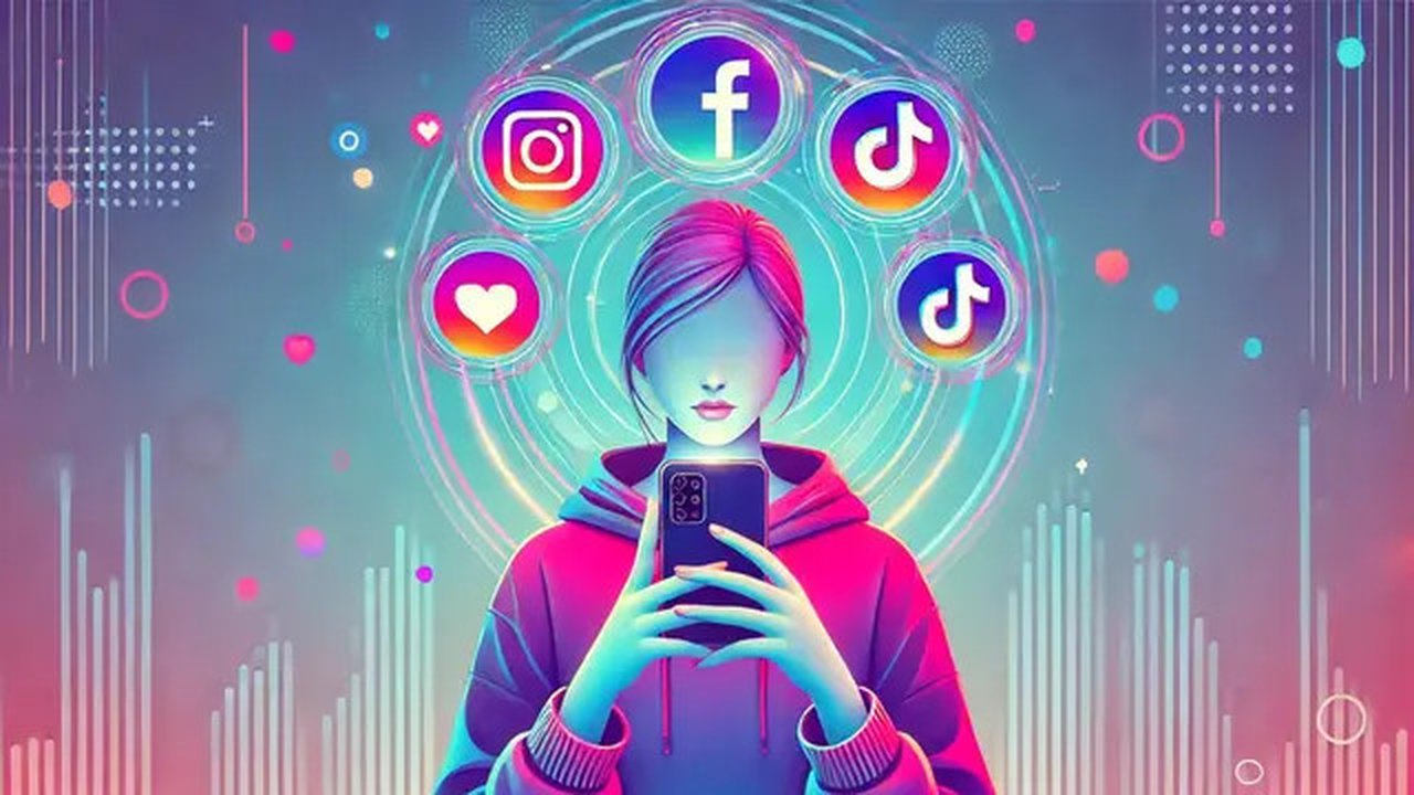 Ilustrasi bermain media sosial (medsos). (Foto by AI)