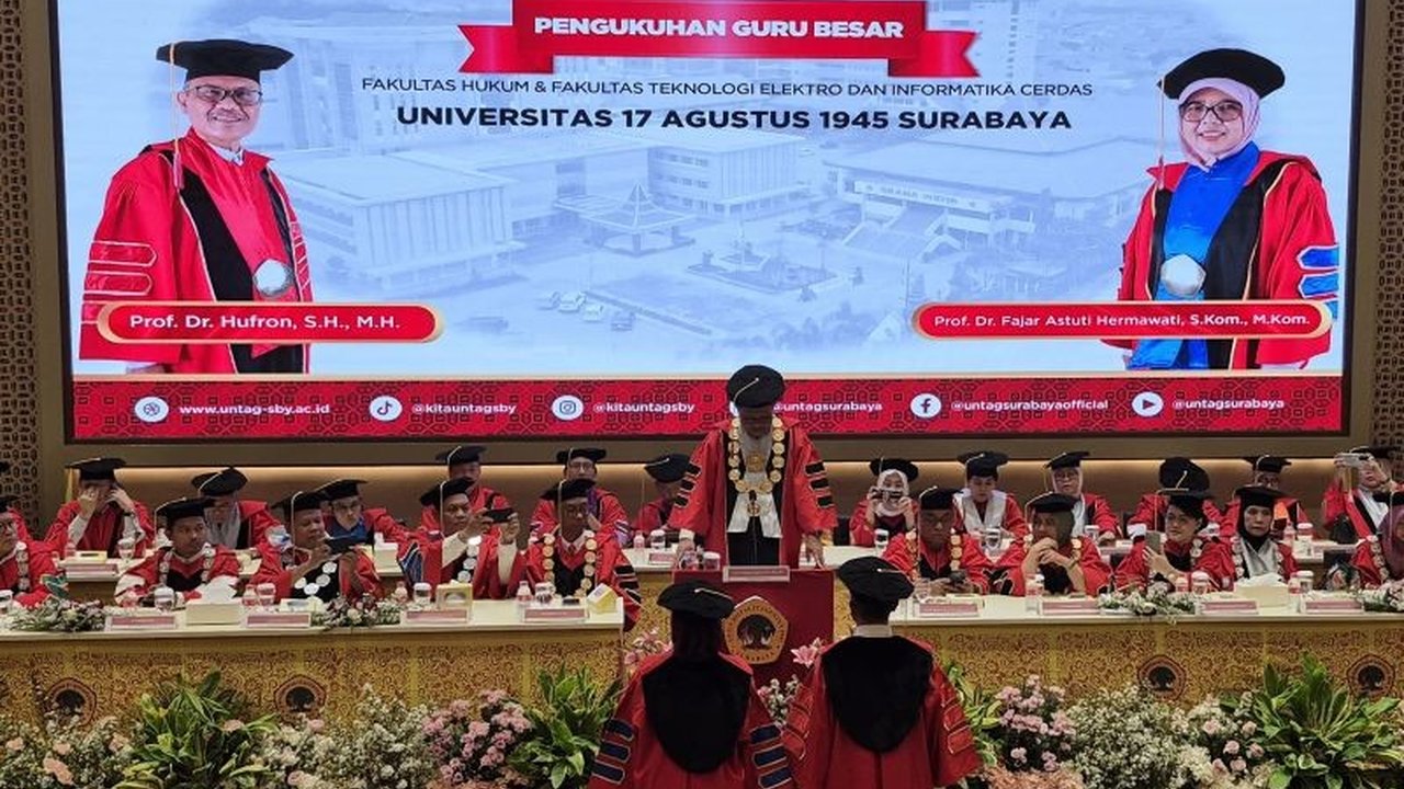 Untag Surabaya mengukuhkan dua guru besar baru, Prof. Dr. Hufron dan Prof. Dr. Fajar Astuti Hermawati, menambah jumlah Guru Besar Untag Surabaya menjadi 30. Simak peran penting mereka!