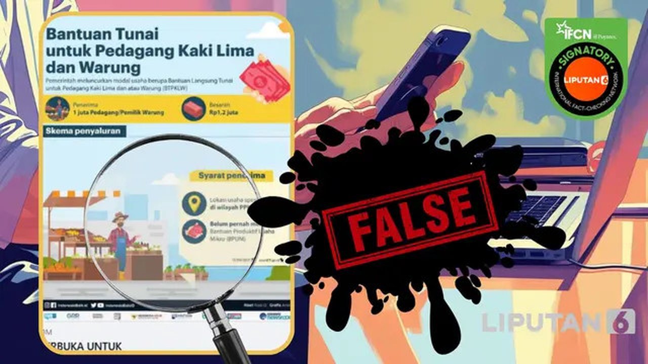 Penelusuran klaim link pendaftaran bantuan tunai untuk pedagang kaki lima dan warung