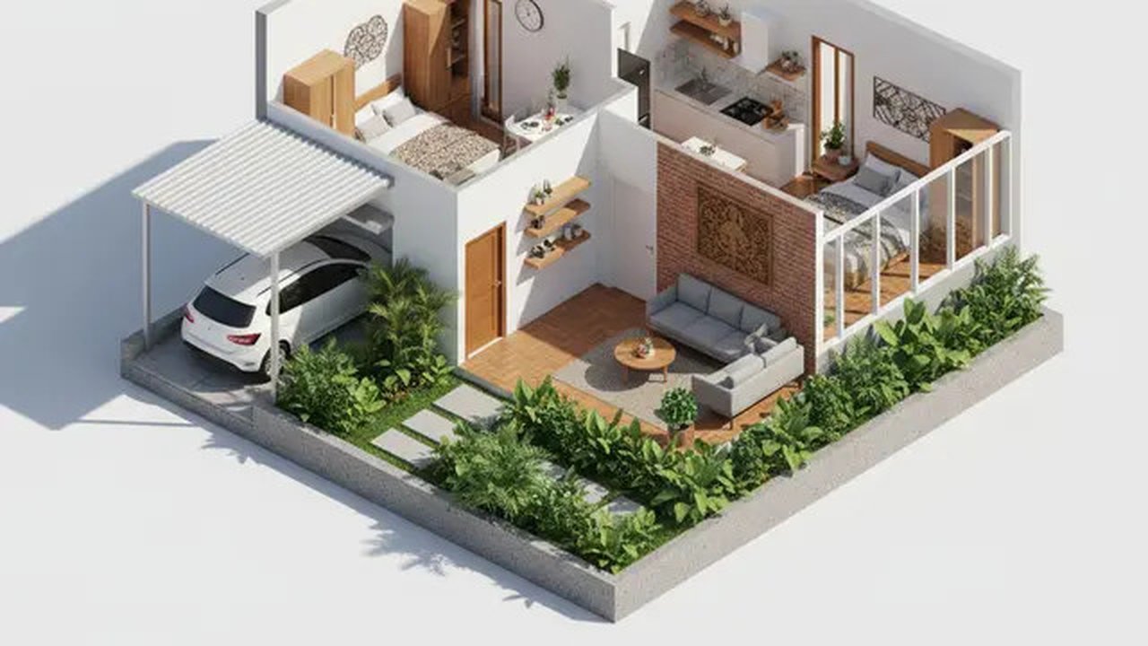 Denah Rumah Tipe 36 dengan Carport dan Taman Depan (Image by Gemini)
