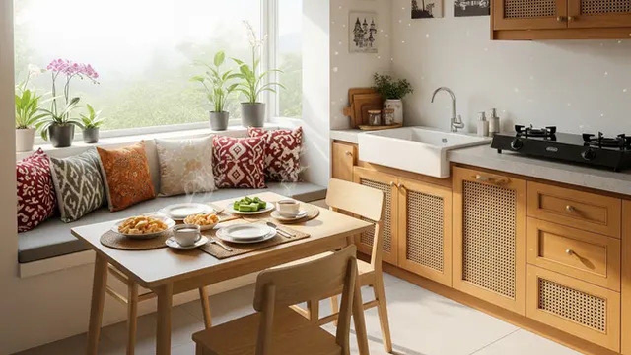 dapur rumah 3x2 meter dengan kombinasi ruang makan kecil (Sumber: gemini.com)