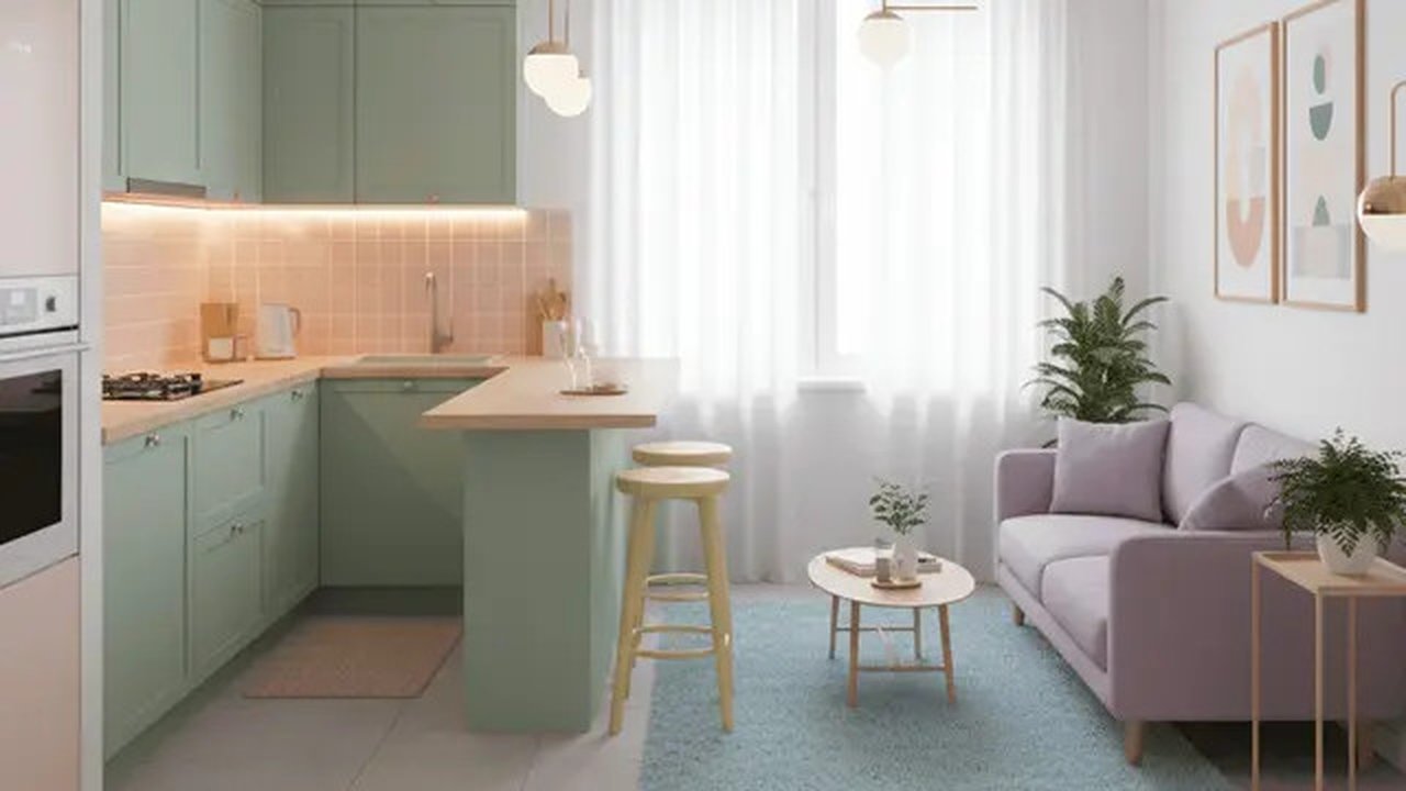 Dapur Rumah Sempit Tanpa Sekat dengan Konsep Terbuka. Gemini