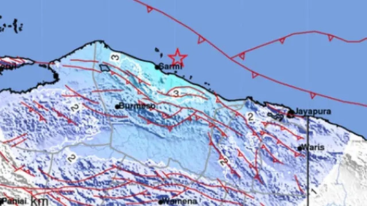 Gempa Magnitudo 5,1 mengguncang wilayah Sarmi Papua, Minggu (19/10/2025), pukul 09.52.35 WIB. (Liputan6.com/ Dok BMKG)