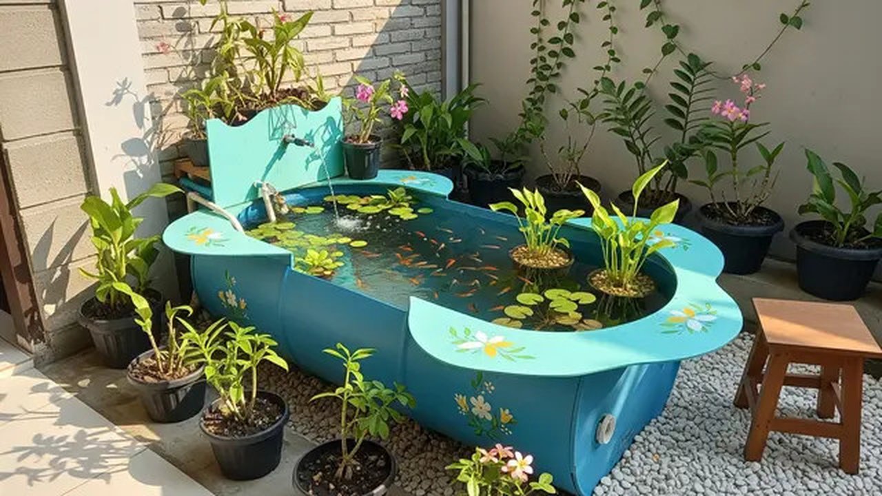 Model Kolam Ikan dari Drum Bekas