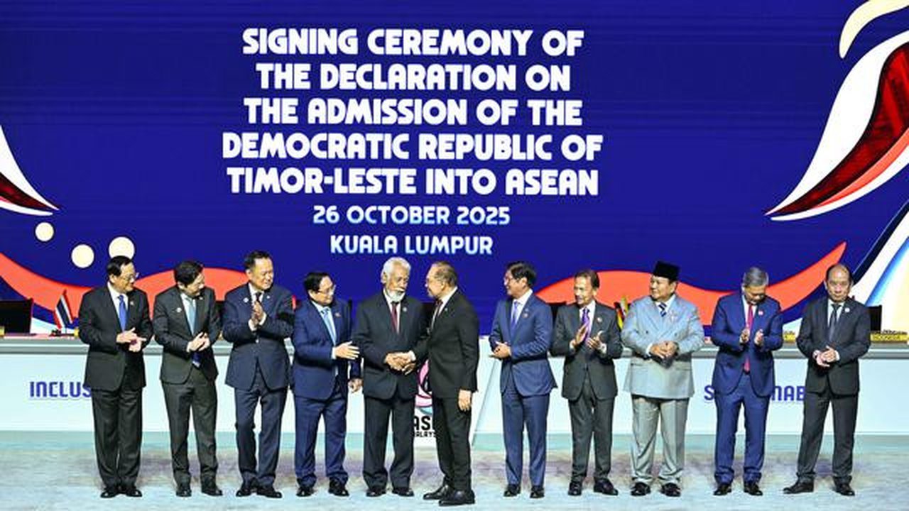 Direncanakan, Presiden Prabowo Subianto bersama dengan para pemimpin negara ASEAN lainnya akan menandatangani deklarasi penerimaan Timor Leste sebagai anggota ASEAN. (MOHD RASFAN/AFP)