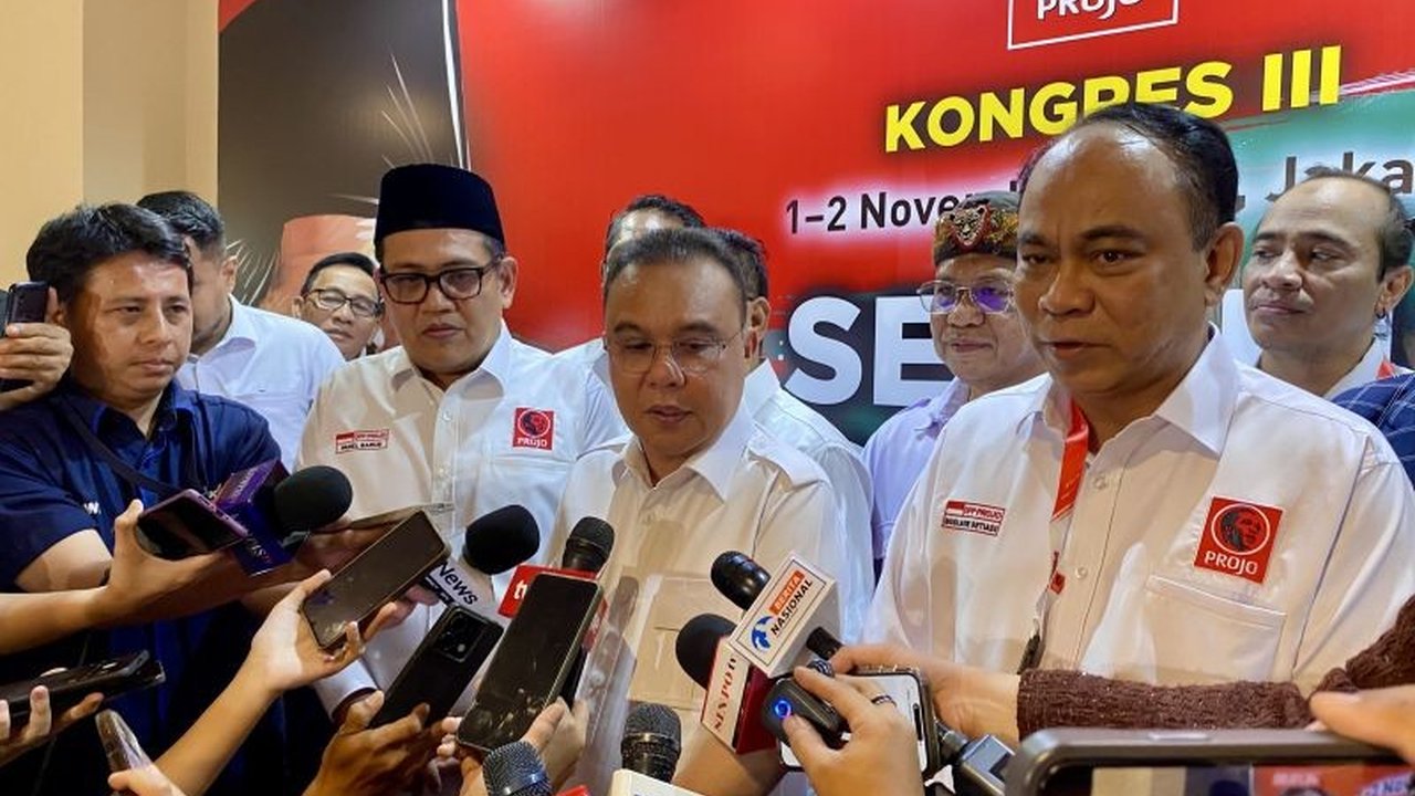 Ketua Harian Gerindra Sufmi Dasco Ahmad mengapresiasi **dukungan Projo untuk Prabowo-Gibran** yang setia sejak awal. Apa saja komitmen Projo selanjutnya?
