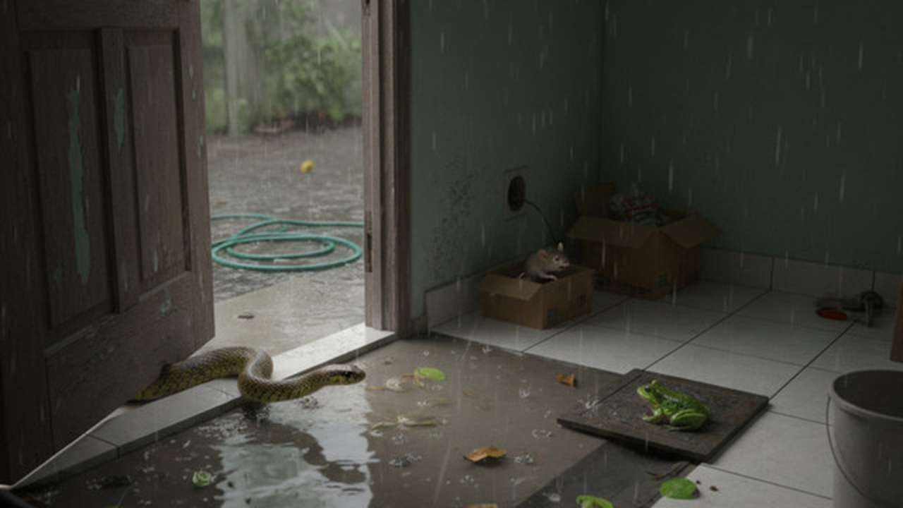 Ular kecil masuk rumah (Foto: Gemini AI)