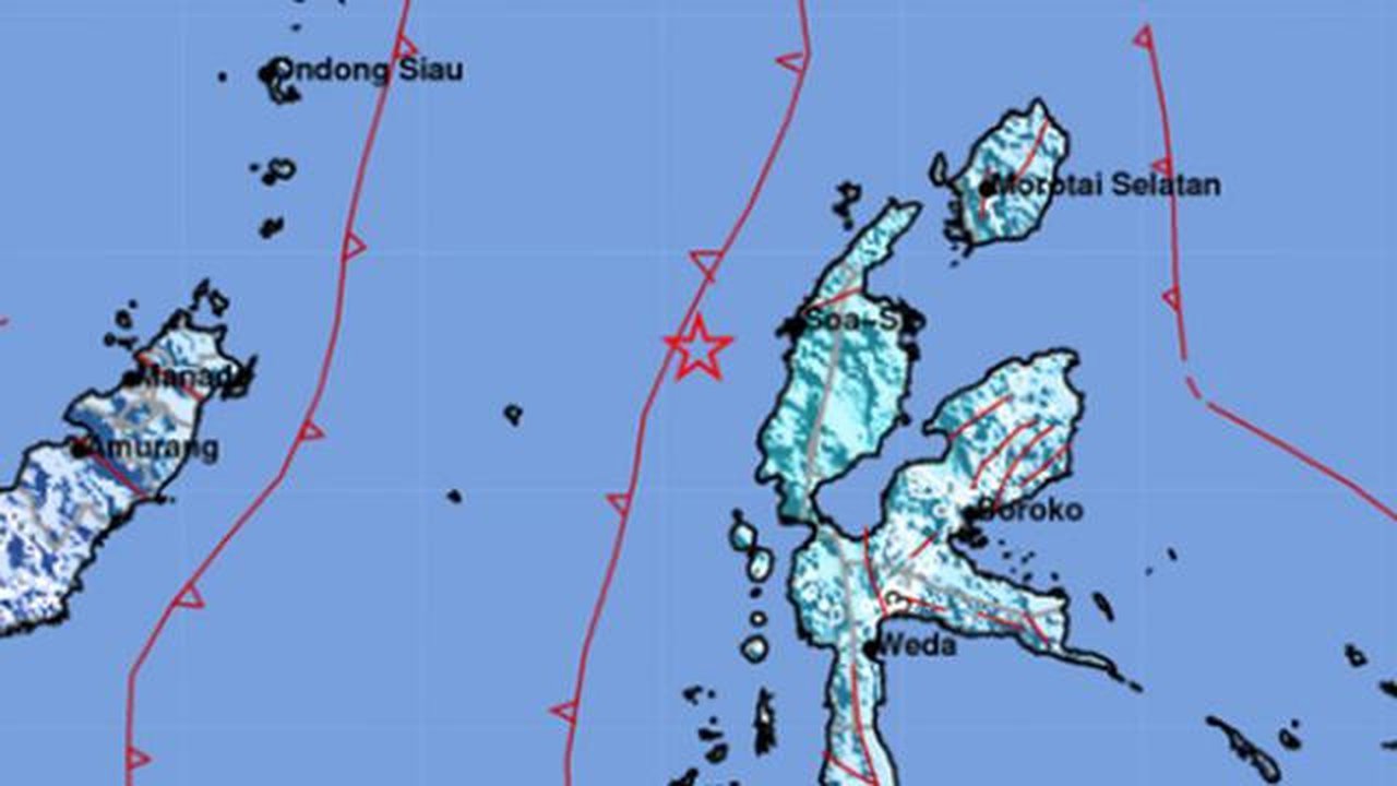 Gempa Magnitudo 5,4 mengguncang wilayah Halmahera Barat, Kamis siang (20/11/2025). (Liputan6.com/ Dok BMKG)
