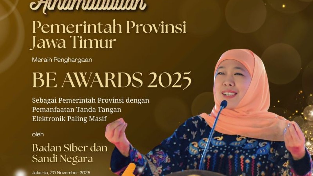 Gubernur Khofifah Indar Parawansa menegaskan Jawa Timur sebagai **Jatim Pionir Teknologi Informasi** setelah meraih Be Award 2025 dari BSSN berkat pemanfaatan tanda tangan elektronik masif. Simak komitmen Jatim dalam transformasi digital!