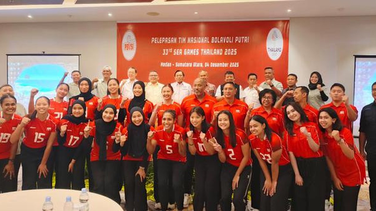 Timnas bola voli putri Indonesia resmi dilepas untuk bertanding pada ajang SEA Games 2025. Pelepasan berlangsung di Deli Serdang, Sumatra Utara, Kamis (4/12/2025). (PBVSI)