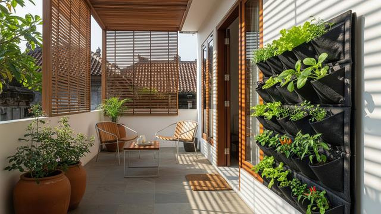 Desain Teras Minimalis dengan Kebun Sayur Vertikal. (Foto: AI)