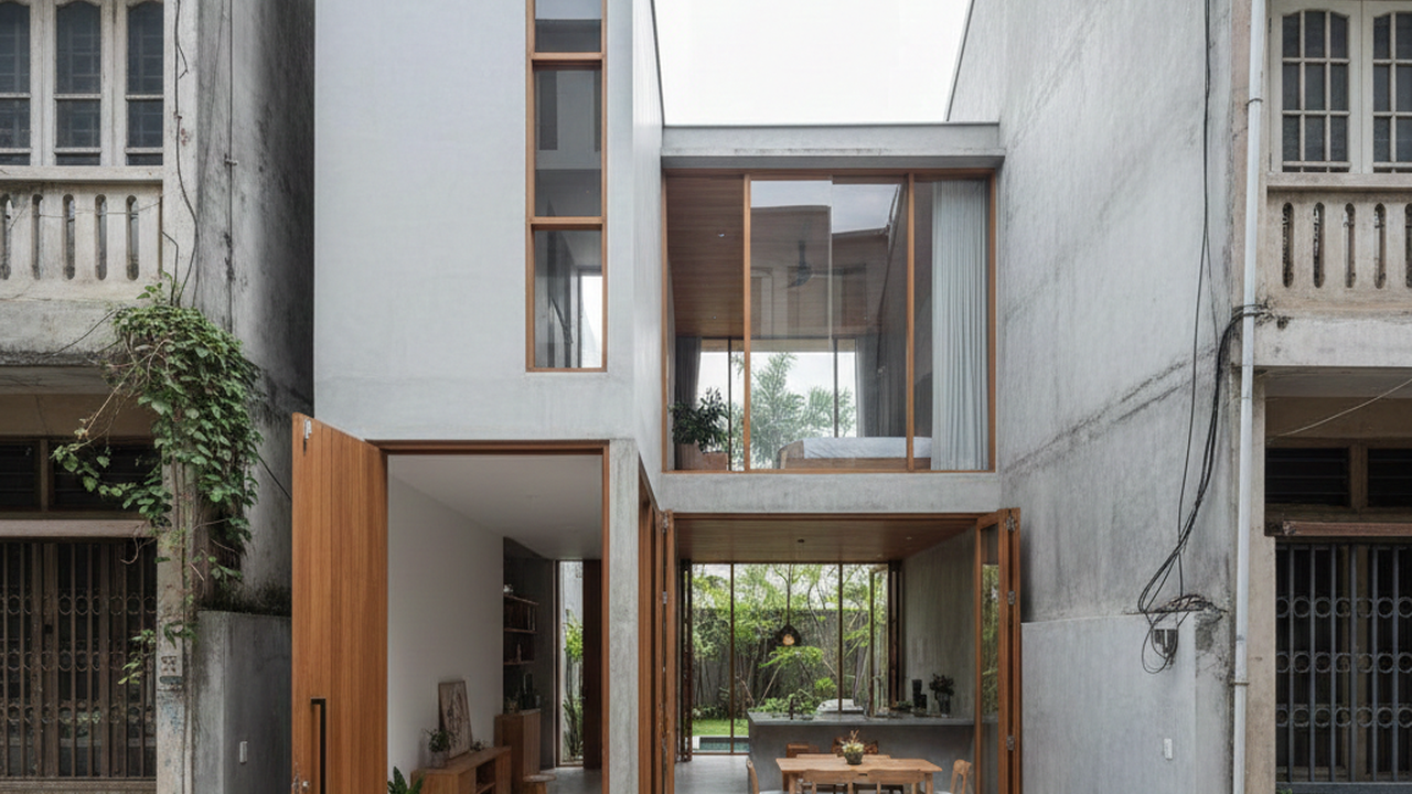 Desain Rumah Dalam Gang yang Terlihat Sempit dari Luar tapi Luas di Dalam