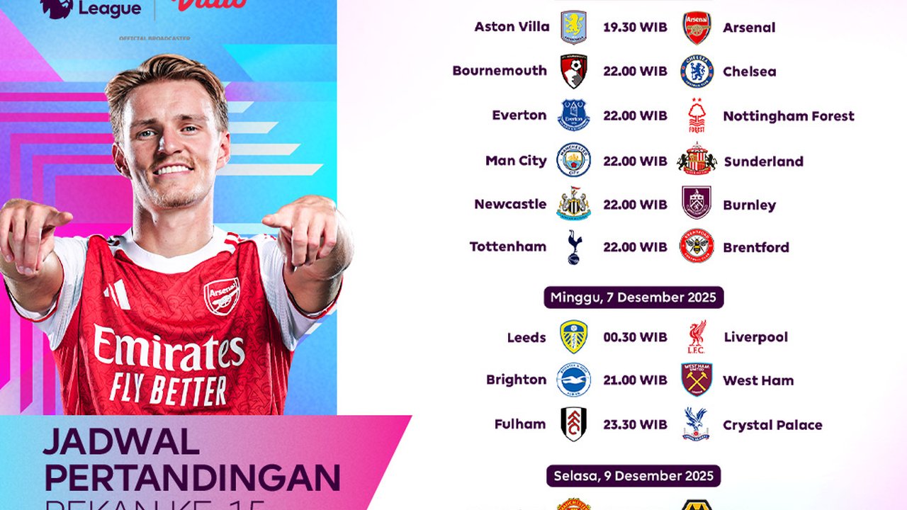 Cek Jadwal Pertandingan Liga Premier Pekan ke-15 2025/26, Eksklusif di Vidio