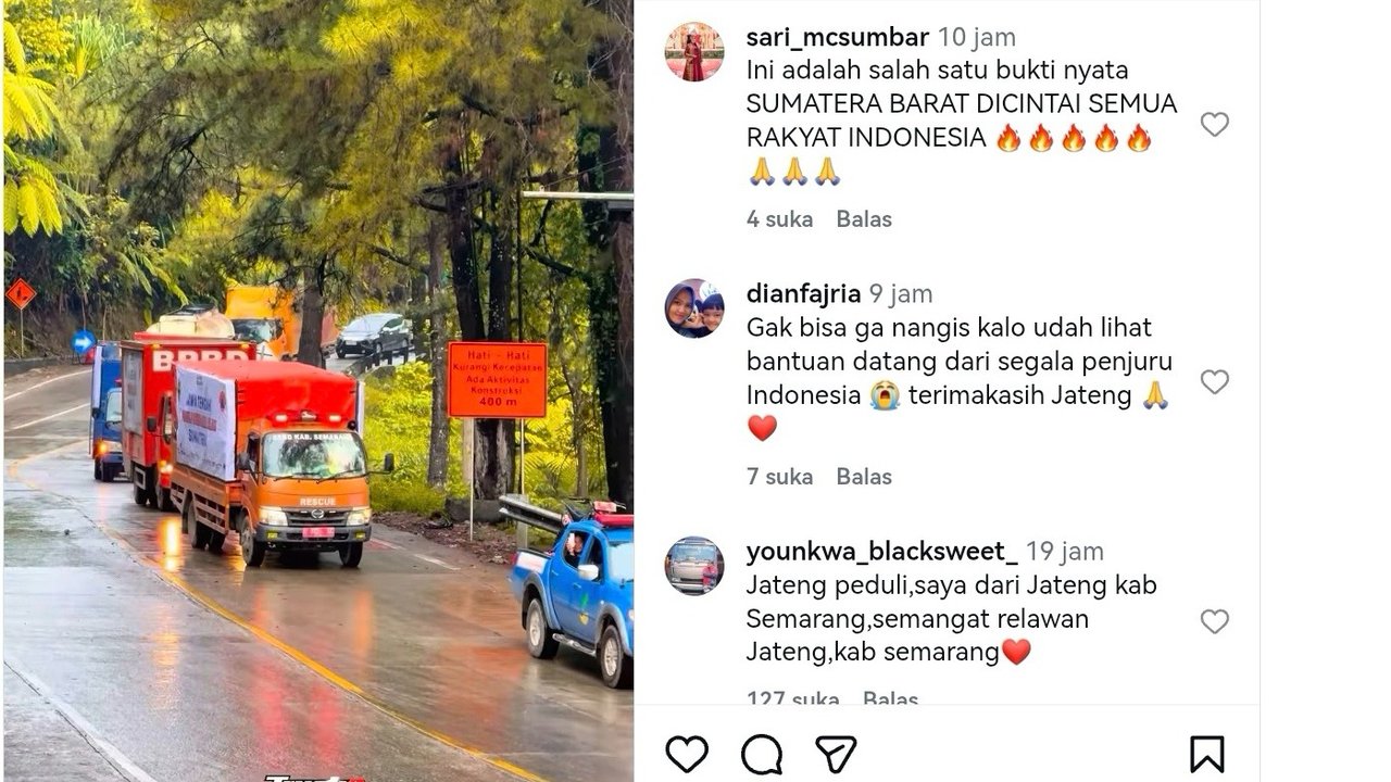 Viral Jawa Tengah Hadir di Sumbar Truk Bantuan Lintasi Tanjakan Sitinjau Padang, Netizen: Gini Saja Aku Terharu