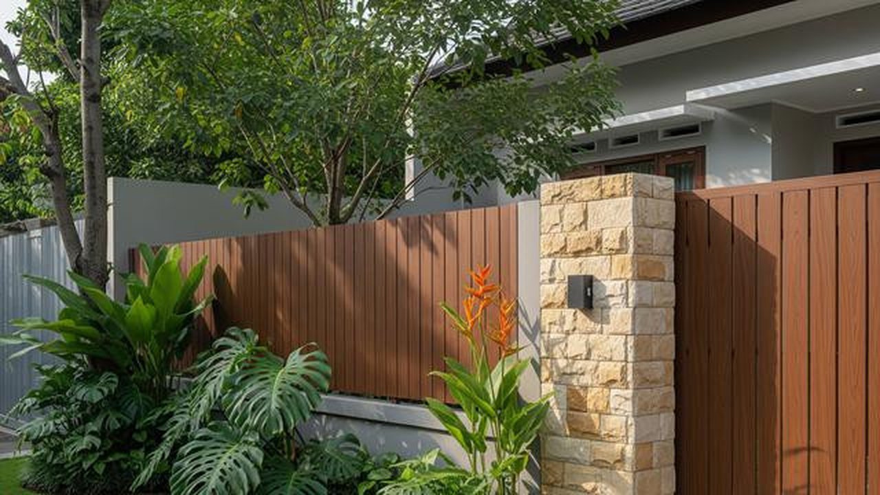 Model Pagar Rumah Kombinasi Besi Hollow dan Batu Alam (Sumber: gemini.com)